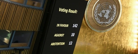 Vote le 12 septembre à l'ONU de la Déclaration de New York en faveur de la création d'un Etat palestinien. Crédit : DR