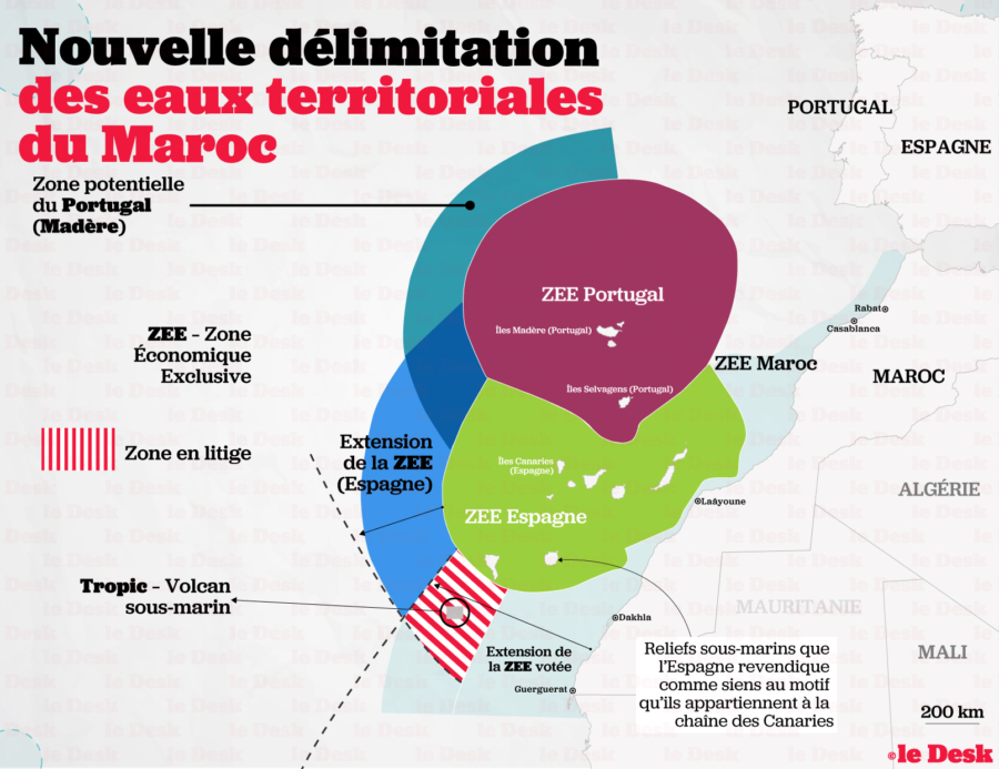 Les délimitations des eaux territoriales du Maroc