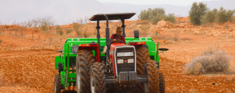 Lors d'une opération de semis dans un champ agricole.