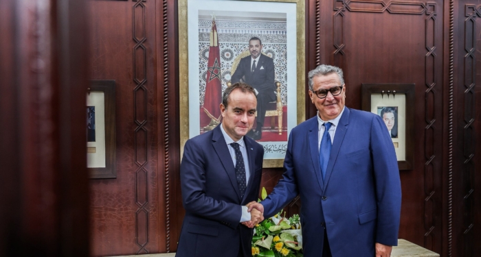 Aziz Akhannouch recevant son homologue français Sebastien Lecornu, à Rabat, le 16 juillet 2026.