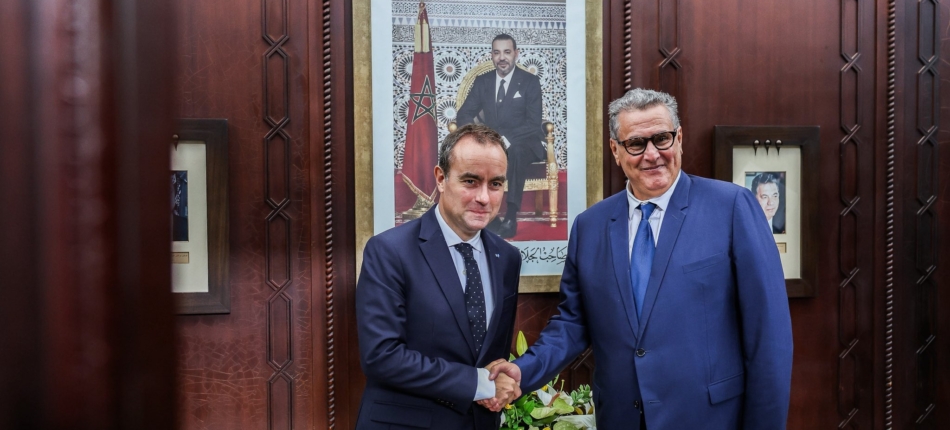 Aziz Akhannouch recevant son homologue français Sebastien Lecornu, à Rabat, le 16 juillet 2026.