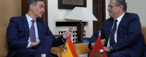 Le Chef du gouvernement Aziz Akhannouch lors d'une rencontre avec le Président du gouvernement espagnol Pedro Sanchez.
