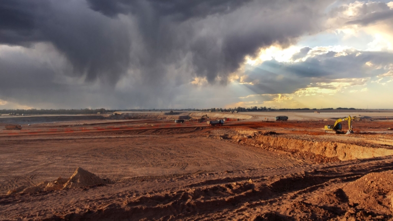 Travaux de construction du Grand stade Hassan II. Crédit : SGTM/LinkedIn.