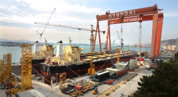 Le chantier naval d'Ulsan en Corée du Sud. Crédit: HD Hyundai