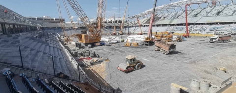 Le chantier du Stade Al Barid à Rabat.