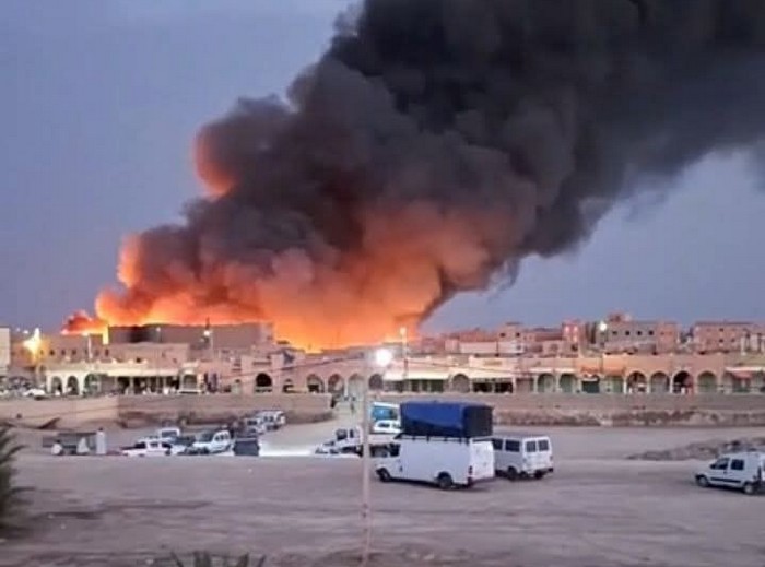 Incendie dans un souk à Rissani. Crédit : DR
