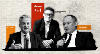Sheng-Shih Chang, CEO d’Aleees, Ryad Mezzour, ministre de l’Industrie et du Commerce, et Karim Zidane, ministre délégué chargé de l’Investissement. Création: Fatima Zahra Ouazzani Touhami / Le Desk