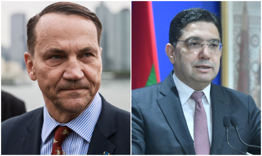 Radosław Sikorski, ministre polonais des Affaires étrangères, et Nasser Bourita. Montage : Le Desk. Crédit : DR