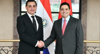 Entretien à Rabat, entre Nasser Bourita et son homologue paraguayen, M. Rubén Ramírez Lezcano. Crédit : MarocDiplomatie