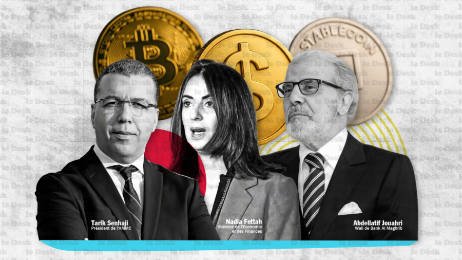 Nadia Fettah, ministre de l'Economie et des Finances, Abdellatif Jouahri, wali de Bank Al Maghrib et Tarik Senhaji, président de l'AMMC