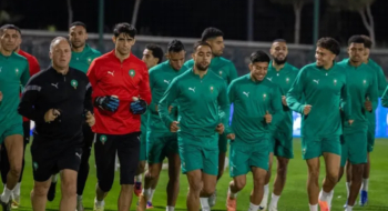Les Lions de l'Atlas à l'entrainement avant le match amical contre le Mozambique.