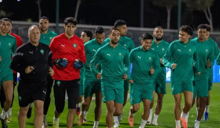 Les Lions de l'Atlas à l'entrainement avant le match amical contre le Mozambique.