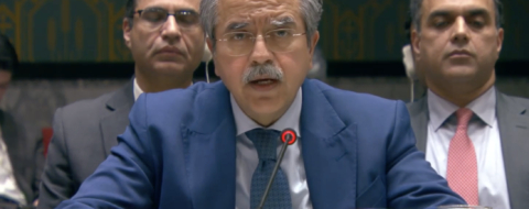 Le représentant du Pakstan lors du vote de la résolution sur le Sahara au Conseil de sécurité le 31 octobre 2025
