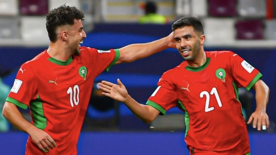 Les Lions de l'Atlas lors des demi-finales de la Coupe arabe au Qatar. Crédit : DR