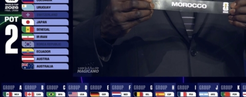 Le Maroc, tiré au sort pour la Coupe du monde 2026, lors de la cérémonie organisée au Kennedy Center, à Washington. Crédit : DR