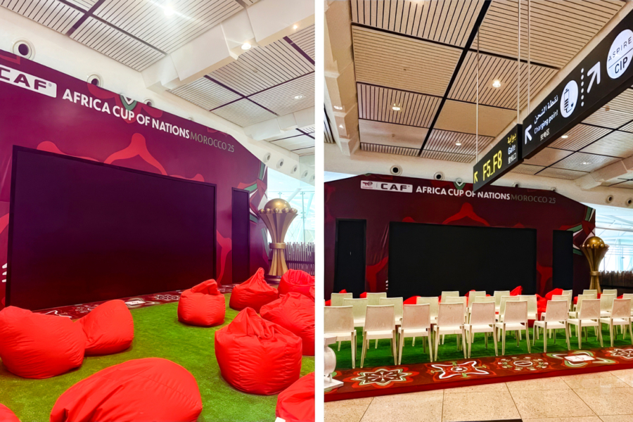 Une fan zone de la CAN 2025 aménagée dans l'aéroport Mohammed V de Casablanca.