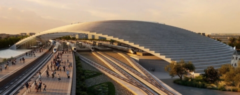 Une maquette numérique de la future gare Casa Sud, à Casablanca. Crédit : Oualalou + Choi