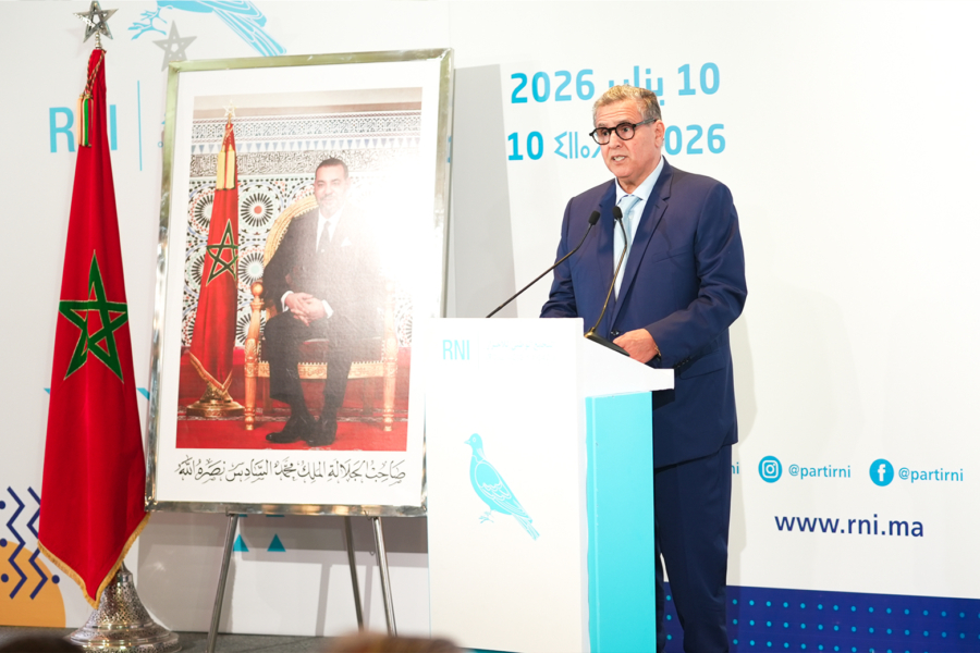 Aziz Akhannouch, président du Rassemblement national des indépendants (RNI), lors du Conseil national du parti ouvert le 10 janvier 2026.