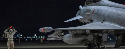 Un avion de combat Eurofighter Typhoon des forces aériennes italiennes participant à l'exercice multinational « Spears of Victory 2026 ».