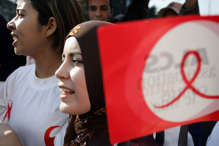 Lors d'une manifestation de sensibilisation à l'occasion de la Journée mondiale de lutte contre le sida à Casablanca.