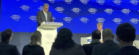 Le Chef du gouvernement, Aziz Akhannouch, intervenant lors du Forum mondial de Davos, le 20 janvier 2026.