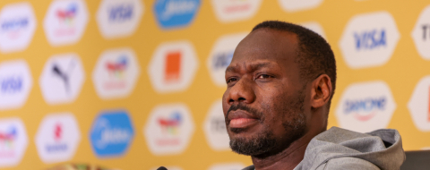 CAN 2025 : l’entraineur sénégalais Pape Thiaw, lors de la conférence de presse d’avant-match de la finale, le 17 janvier 2025. Crédit : MAP