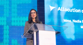 Nadia Fettah, ministre de l'Économie et des Finances, lors de la conférence annuelle de l’Association professionnelle des sociétés de Bourse (APSB), à Casablanca, le 9 février 2026.