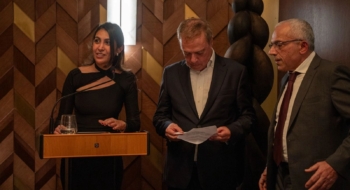 Dounia Lkasmi, DG de NSI Maroc, Alexandre Medvedowsky, président de NSI Group et Abdellatif Maazouz, président de la région Casa-Settat au Royal Mansour de Casablanca, le 5 février 2026