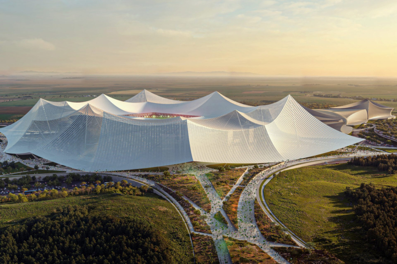 Une maquette numérique du Grand Stade Hassan II de Benslimane.