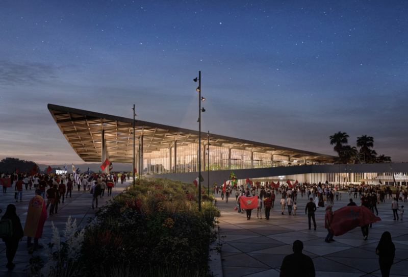 Le concept architectural de la future gare ferroviaire desservant le Grand Stade Hassan II à Benslimane.