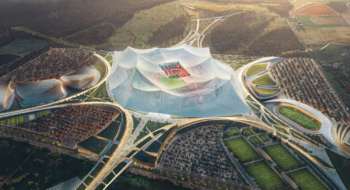 Une maquette numérique du Grand Stade Hassan II de Benslimane. Crédit : Populous