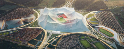 Une maquette numérique du Grand Stade Hassan II de Benslimane. Crédit : Populous