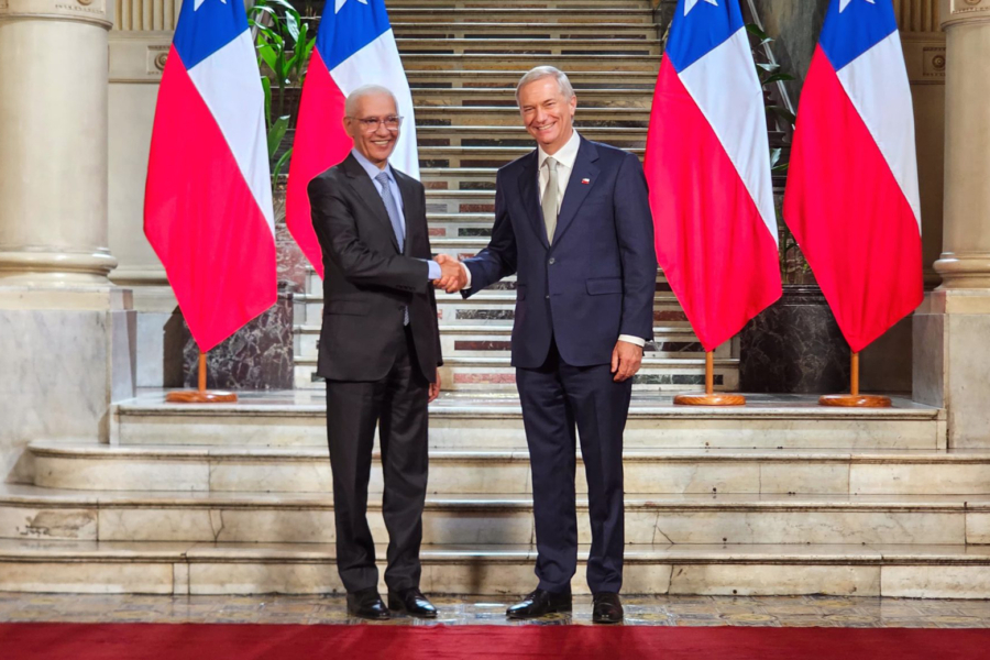Rachid Talbi El Alami, président de la Chambre des représentants, accueilli par le président chilien José Antonio Kast, en marge de la cérémonie de son investiture, le 11 mars 2026.
