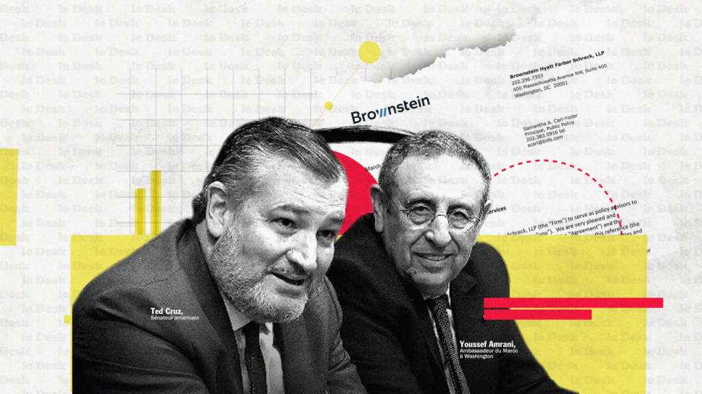 Le sénateur républicain Ted Cruz et l'ambassadeur du Maroc à Washington, Youssef Amrani au Russell Building en février 2025.