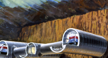 Vue d'artiste du projet de tunnel entre le Maroc et l'Espagne, via le Détroit de Gibraltar.
