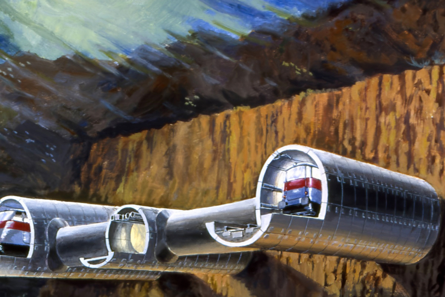 Vue d'artiste du projet de tunnel entre le Maroc et l'Espagne, via le Détroit de Gibraltar.