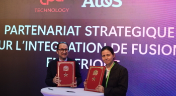 Lors de la signature d'un mémorandum d’entente entre ABA Technology et le groupe Atos, en marge du GITEX Africa, le 7 avril 2026, à Marrakech.