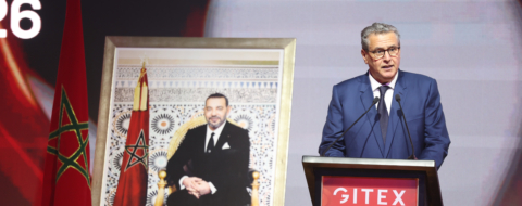 Aziz Akhannouch, Chef du gouvernement, lors de la cérémonie d’ouverture de la quatrième édition du GITEX Africa Morocco, le 7 avril 2026.