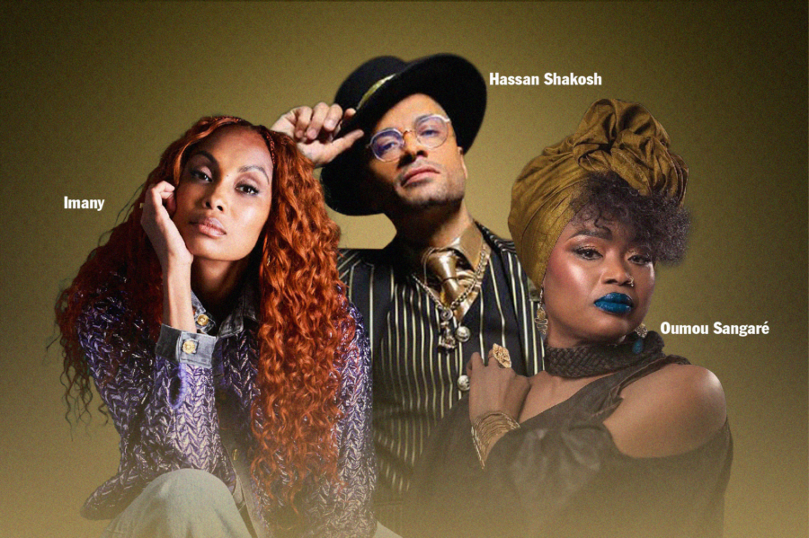 Les chanteurs(ses) Imany, Hassan Shakoush et Oumou Sangaré.