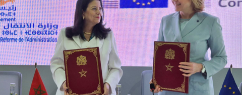 Amal El Fallah Seghrouchni, ministre déléguée chargée de la Transition numérique et de la Réforme de l'administration, et Henna Virkkunen, vice-présidente exécutive de la Commission européenne chargée de la souveraineté technologique, de la sécurité et de la démocratie.