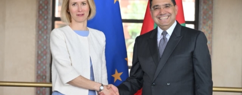 Nasser Bourita, ministre des Affaires étrangères, et Kaja Kallas, Haute Représentante de l’UE pour les Affaires étrangères et la Politique de sécurité et vice-présidente de la Commission européenne, à Rabat, le 16 avril 2026.