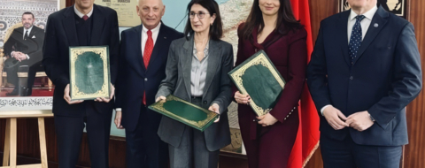 Lors de la signature du protocole d'accord entre KGHM, l'ONHYM et Managem pour une coopération dans le secteur des matières premières, notamment le cuivre, à Rabat, en mars 2026.
