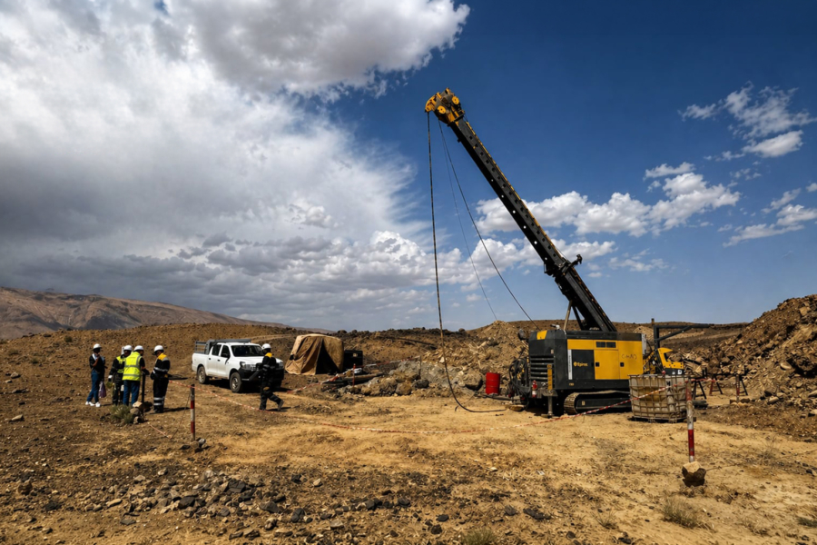 Une opération de forage minier conduite au Maroc par Morocco Strategic Minerals Corporation.