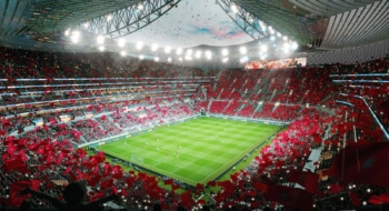 une maquette numérique du futur Grand Stade Hassan II de Casablanca.
