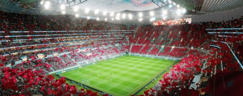 une maquette numérique du futur Grand Stade Hassan II de Casablanca.