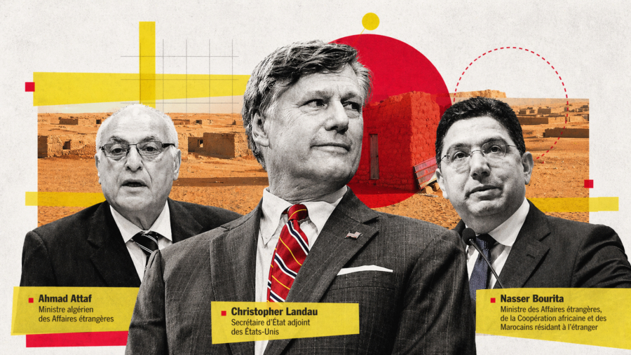 Christopher Laudau, secrétaire d'Etat adjoint des Etats-Unis et les ministres des affaires étrangères, Ahmed Attaf (Algérie) et Nasser Bourita (Maroc)