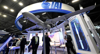 Le stand de la société israélienne de technologies de défense Israel Aerospace Industries (IAI) au salon Eurosatory en 2022.