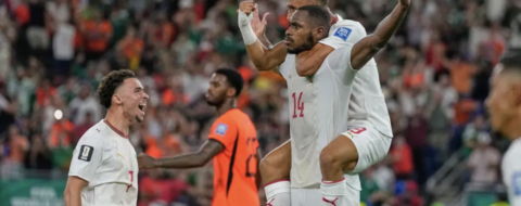 La célébration d'Issa Diop sur le but égalisateur du Maroc face aux Pays-Bas en seizièmes de finale de la Coupe du monde 2026