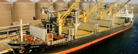 Un vraquier de blé tendre au port d'Odessa.