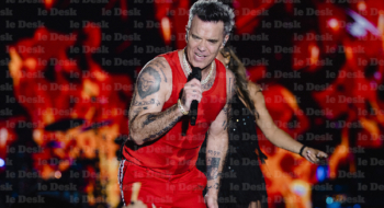 Le chanteur britannique Robbie Williams, lors de son concert dans le cadre du festival Jazzablanca, le 2 juillet 2026.